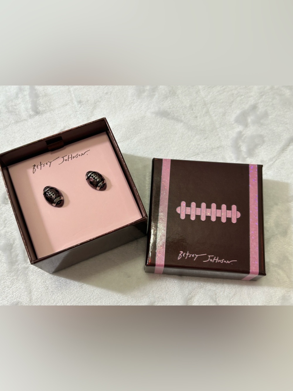 Betsey Johnson Football Stud Earrings NWT Gunmetal Silver Tone Game Day